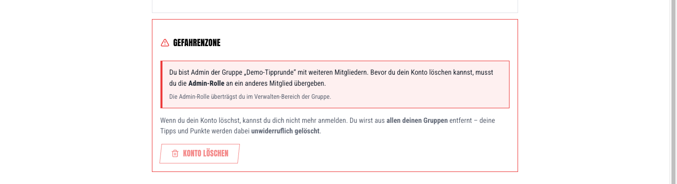 Gefahrenzone Konto löschen